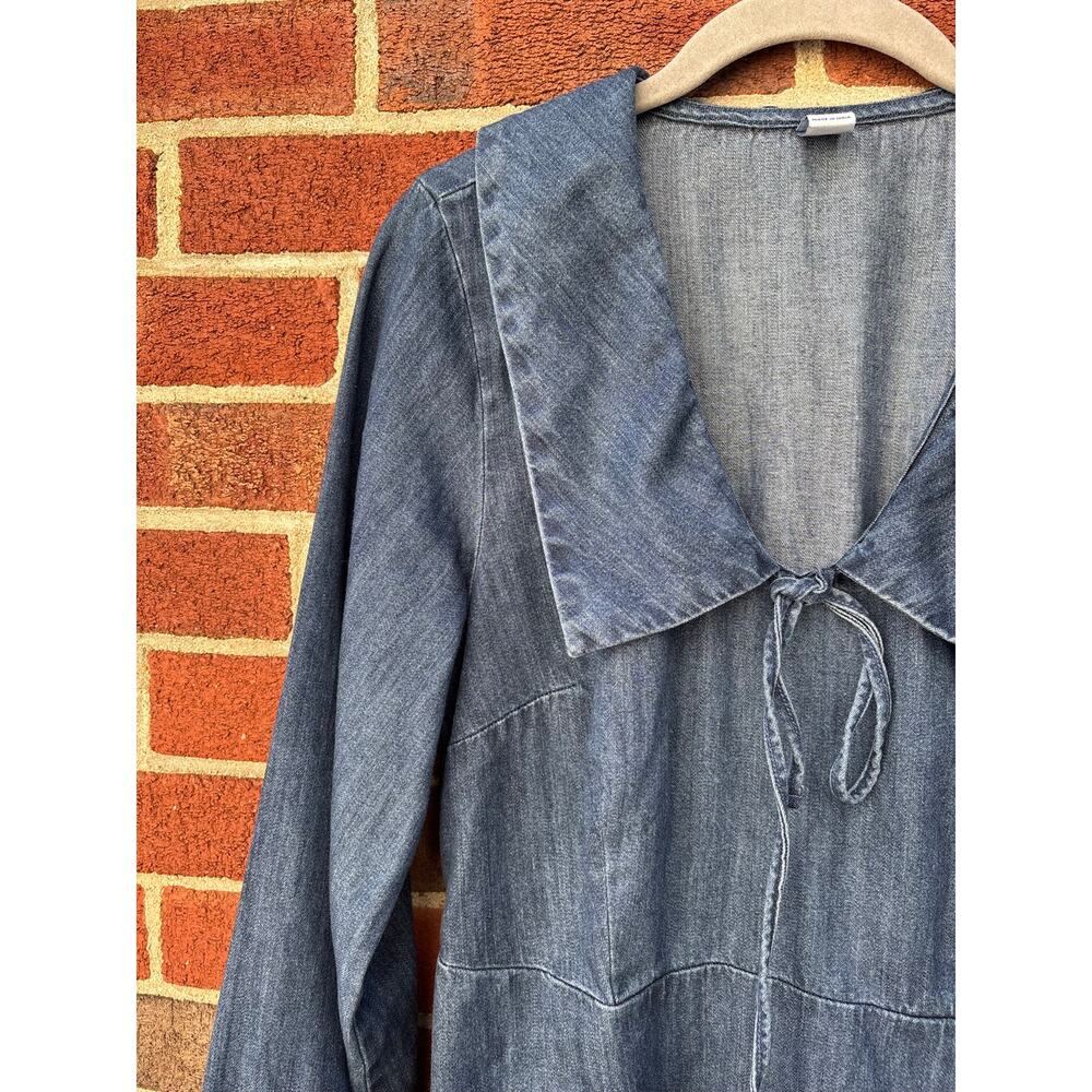 Old Navy Chambray Denim Dress Medium 100% Cotton Long Sleeve Boho Cottagecore - Picture 9 of 11